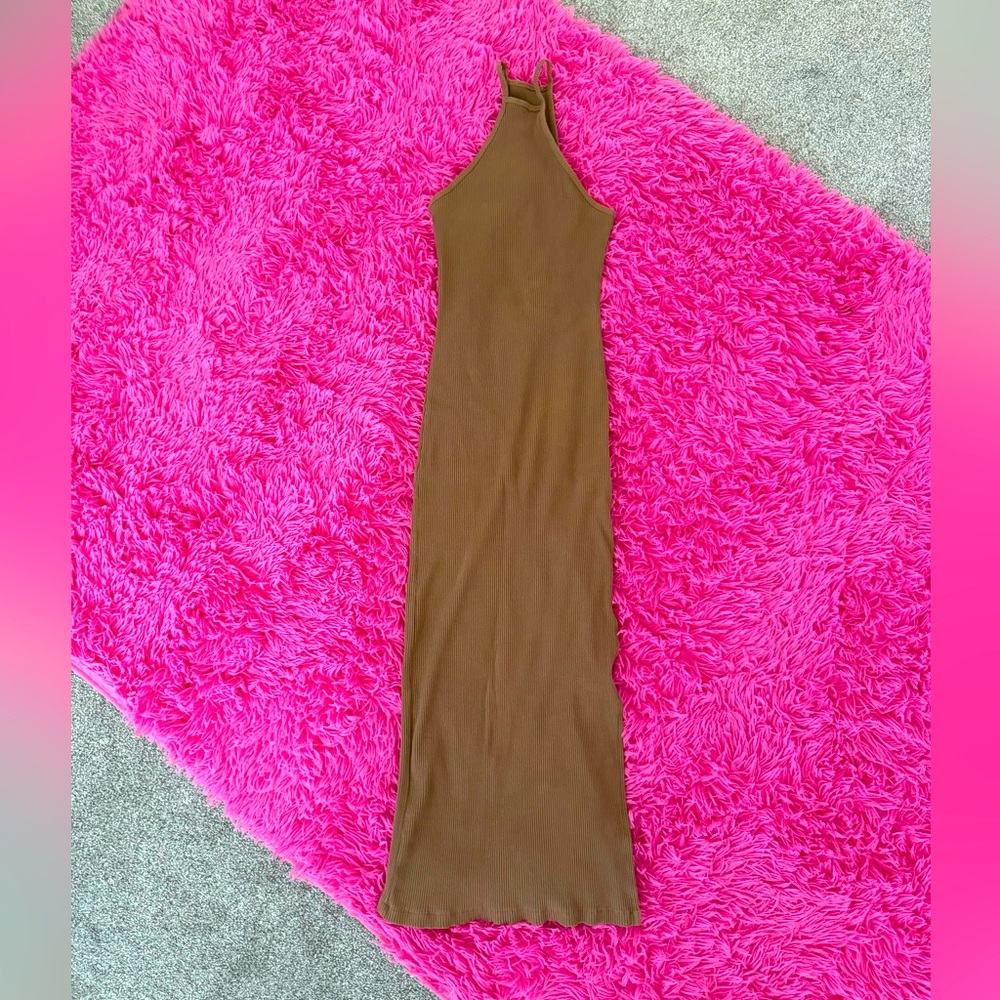 High Neck Ribbed Midi Dress